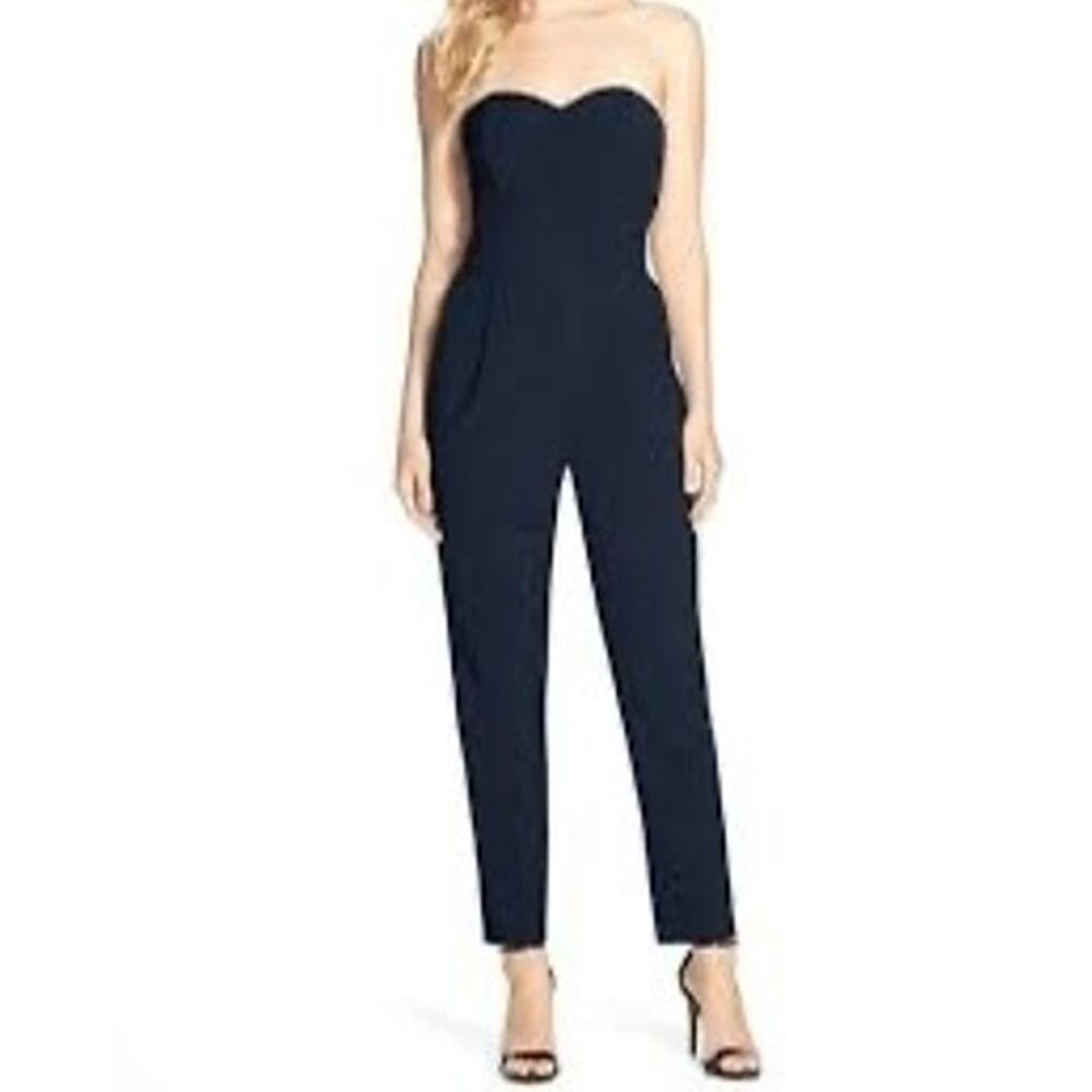 Adelyn Rae Sweet Heart Strapless Jump Suit Size Small Black Back Zipper Pockets
